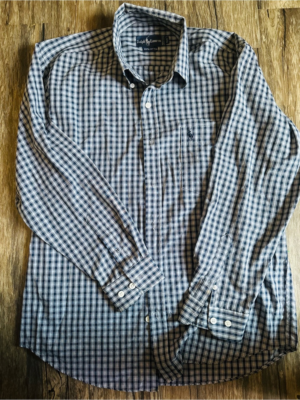 Ralph Lauren Navy and White Check Button-Down Shirt